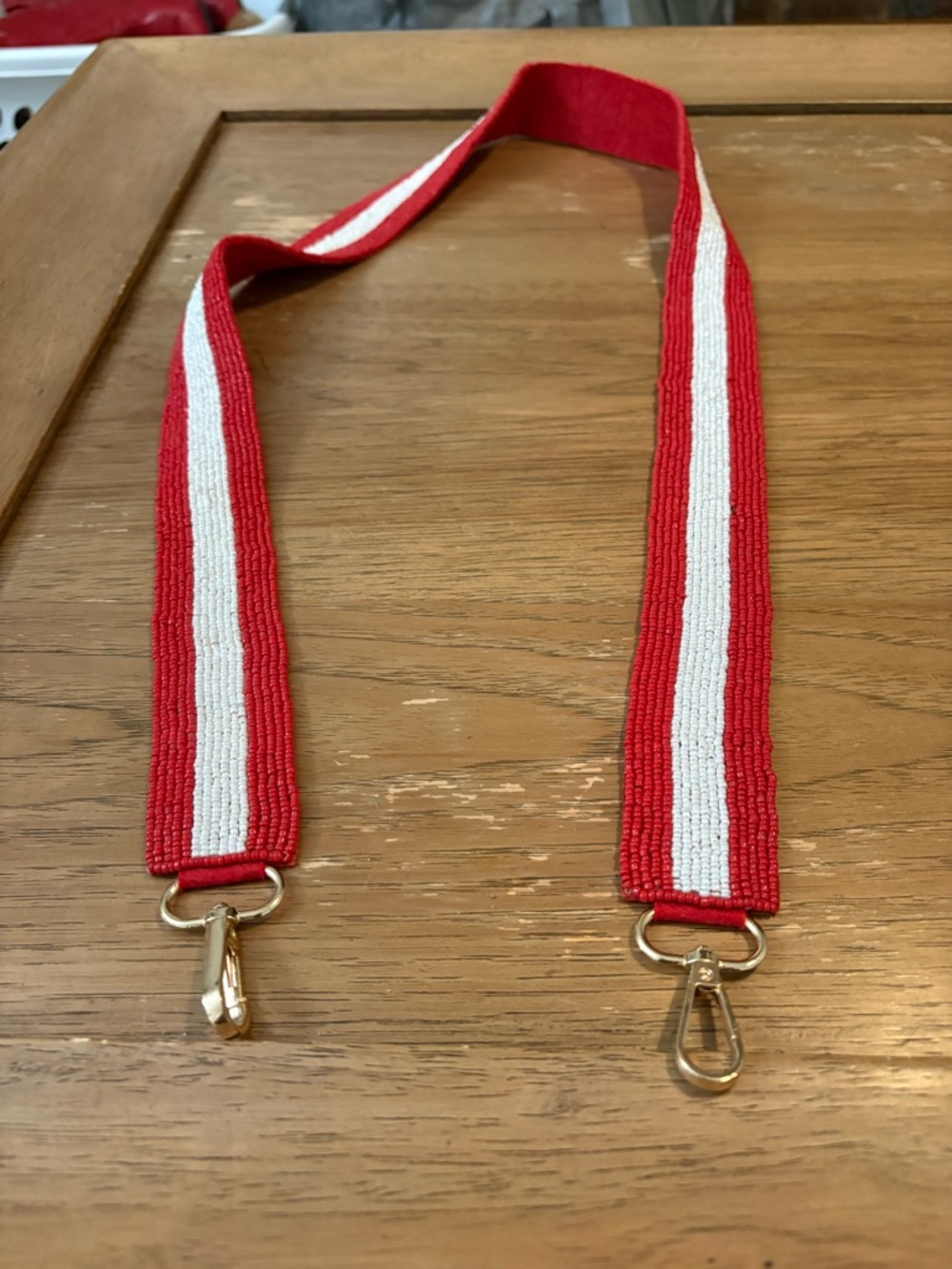 Red & White Striped Adjustable Key and Card Holder Strap